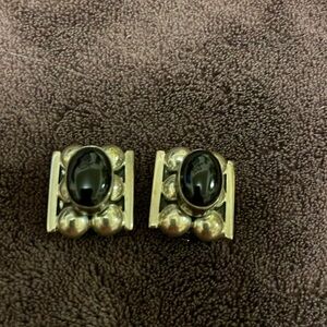 Silver clip on earrings with onyx stone